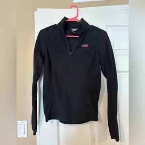 North face half zip with pink breast cancer ribbon on sleeve